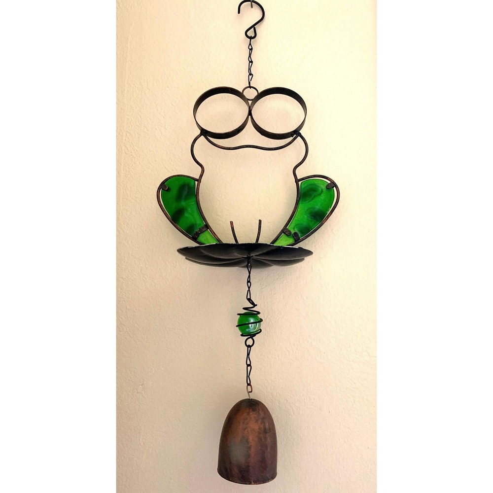 Metal Frog And Glass Wind Chime/Suncatcher With Copper‎ Bell